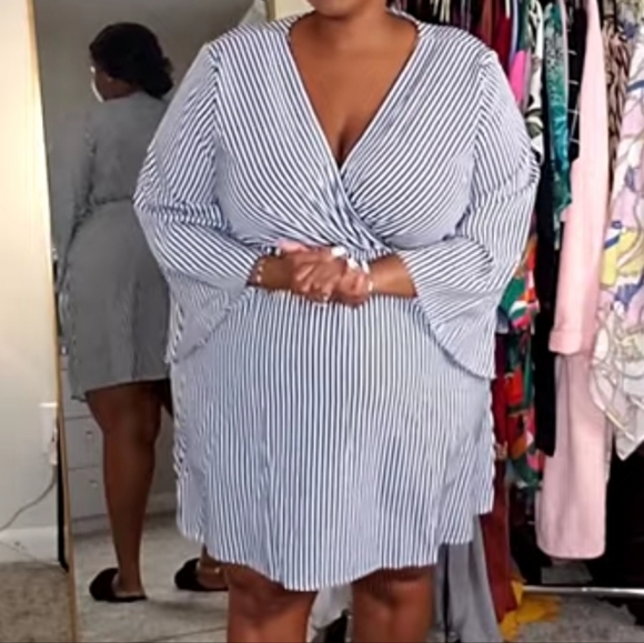 Stripe Flared Sleeve Mini Dress - Picture 9 of 11